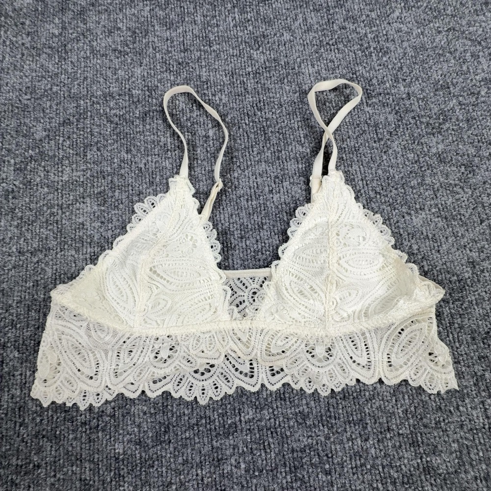 Out From Under Bralette Womens Small White Lace Longline Wireless Lined Pullover
